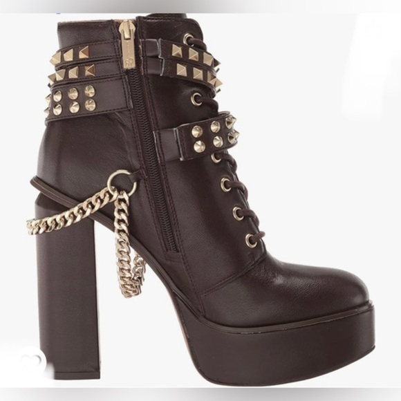 Jessica Simpson Lannoli brown lace up chain Studded Platform heeled boots size 9 - Picture 1 of 7